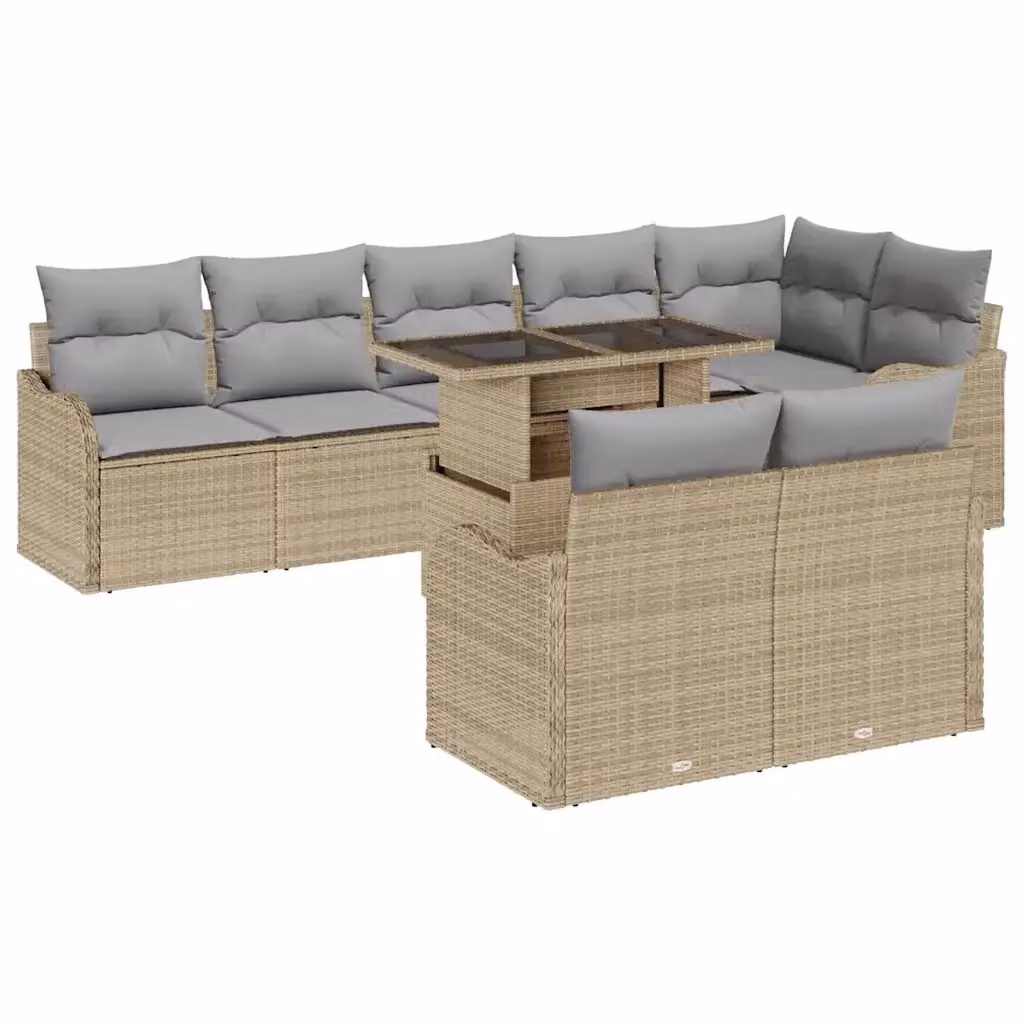 Set da giardino moderno vidaXL in rattan con 9 pezzi beige e grigio composto da divano angolare e tavolino da caffè con cuscini rimovibili – 2