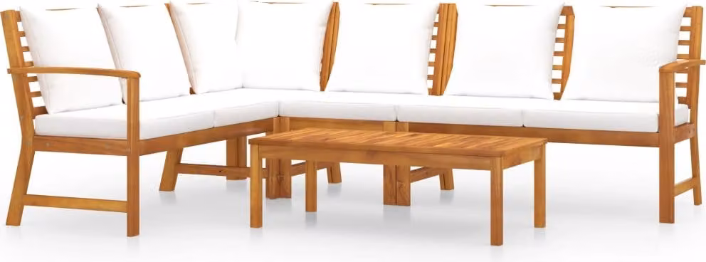 Set Divani da Giardino 5 pz con Cuscini Crema in Legno Acacia