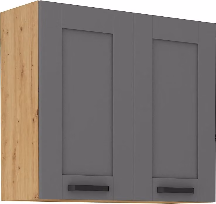 Armadietto superiore da cucina LAILI - larghezza 80 cm, grigio / rovere artisan