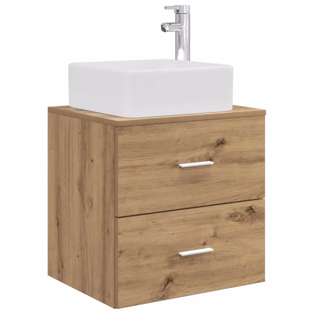Mobile Lavabo da Parete Moderno vidaXL in Rovere Marrone con Cassetti e Ante L/P/H: 53 x 34,5 x 63 cm – 2