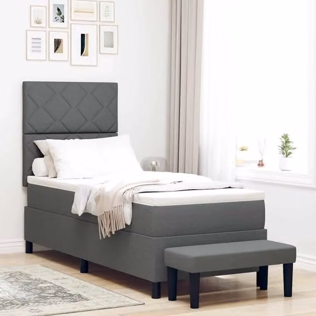 Letto ibrido con molle a sacco e testiera vidaXL in tessuto grigio L/P/H: 200 x 80 x 80 cm – 1