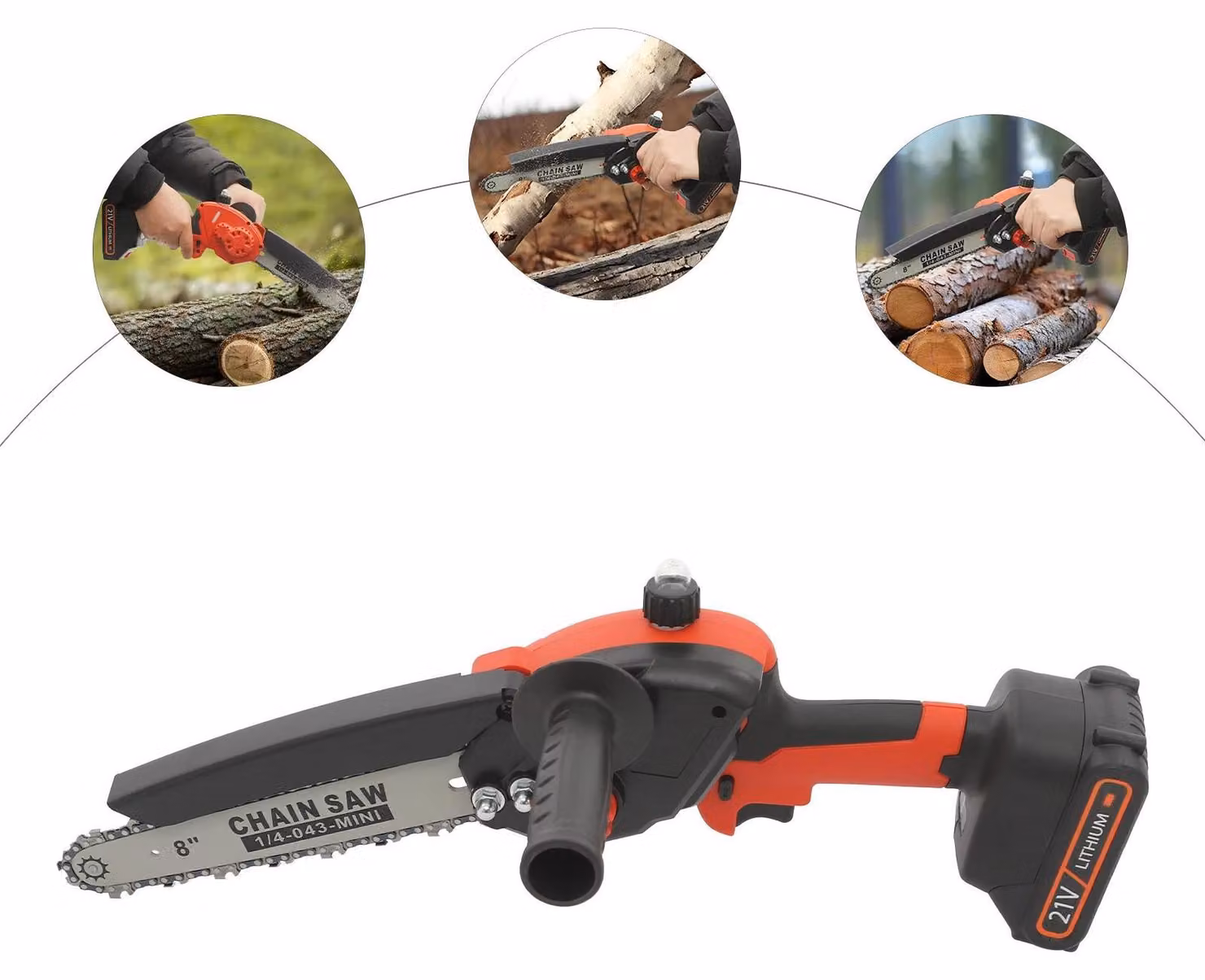 Mini motosega - Motosega a batteria da 20 cm - 800 W - Motore brushless - 2 batterie da 21 V e 2,0 Ah - Senza fili per il taglio del legno - Rossa