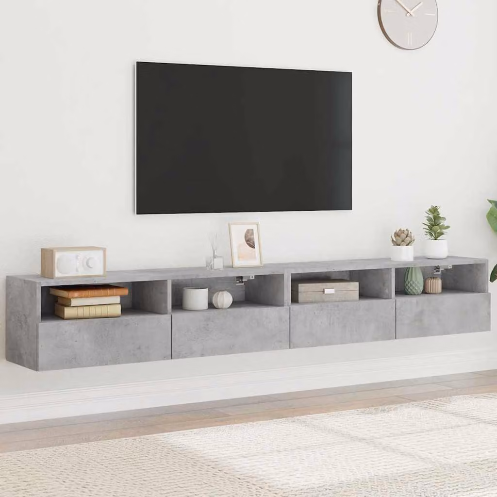 Set di 2 mobili TV da parete vidaXL in legno e MDF, design moderno grigio cemento, L 100 x P 30 x H 30 cm