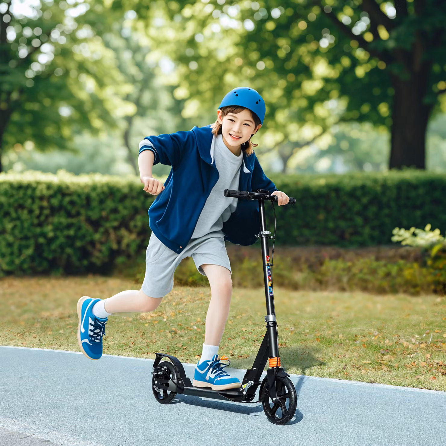 Monopattino pieghevole per bambini AIYAPLAY con manubrio regolabile in altezza, Nero, L/P/H: 94 x 36 x 88-103 cm – 2