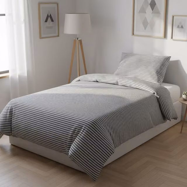 Parure copripiumino singolo Young KASANOVA in cotone grigio a righe con federa 90x200 cm