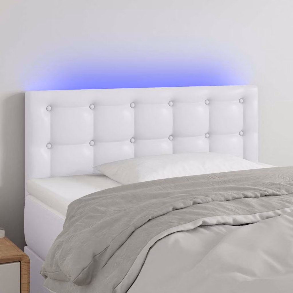 Testiera per letto vidaXL in similpelle bianca con illuminazione LED e porta di ricarica USB, L 80 cm, P 5 cm, H 78-88 cm
