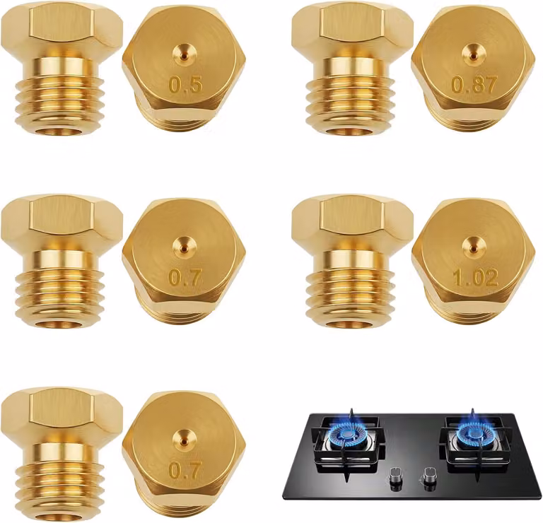 Set di ugelli in ottone M6, composto da 10 pezzi, di diverse dimensioni, per la manutenzione di bruciatori
