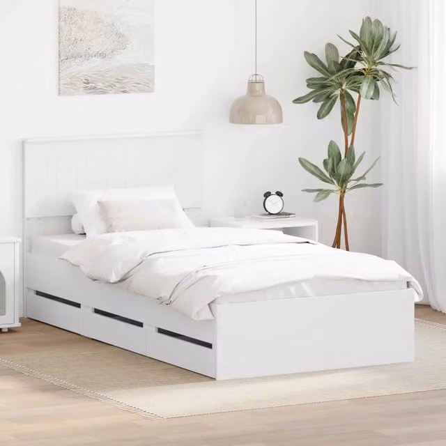 Letto moderno con cassetti vidaXL in legno ingegnerizzato bianco L/P/H: 200 x 100 x 90 cm