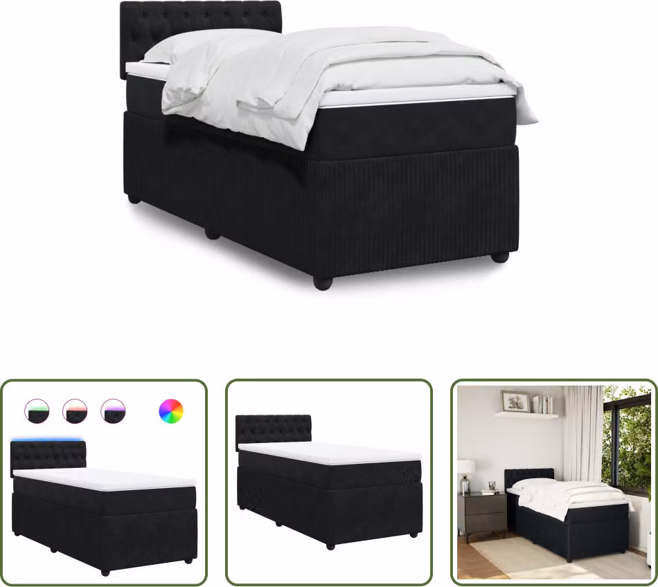The Living Store Letto a molle con materasso nero 80x200 cm in velluto