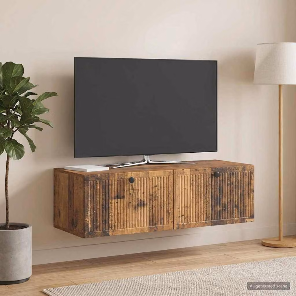 vidaXL Mobile Porta TV da Muro in Legno Antico Marrone L: 98 cm, P: 41 cm, H: 30 cm