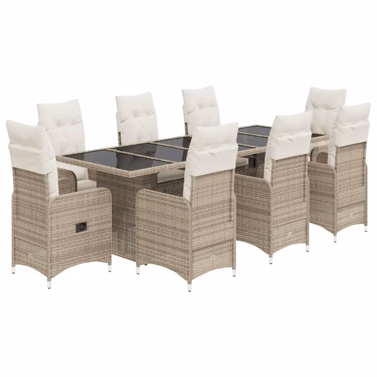 Set da Bistrò da Giardino 9 pz con Cuscini Beige in Polyrattan