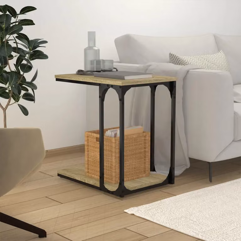 Tavolino da soggiorno vidaXL in legno e metallo stile industriale, colore rovere sonoma, L 50 cm x P 35 cm x H 52 cm