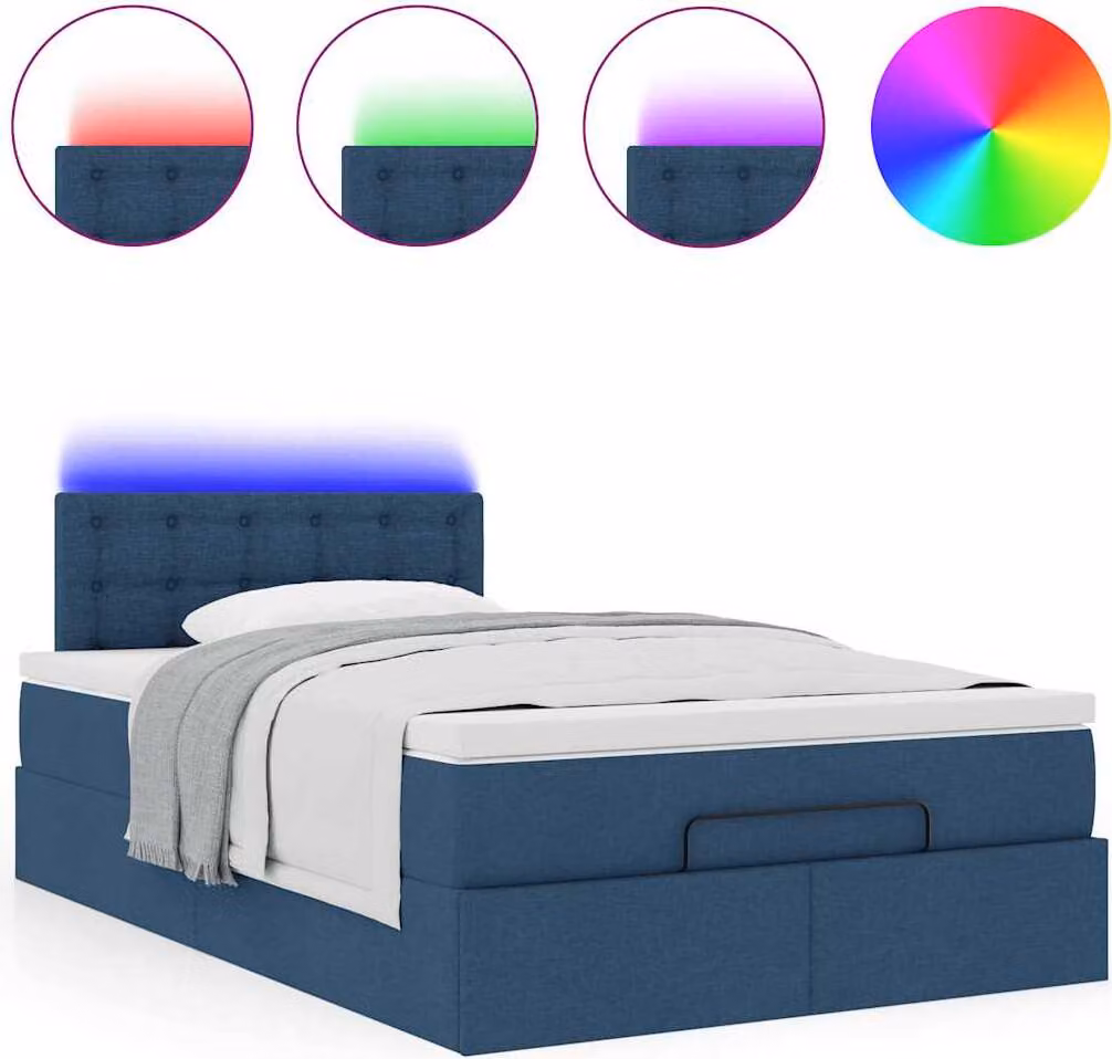 Pouf Letto con Materasso e LED Blu 120x200 cm in Tessuto