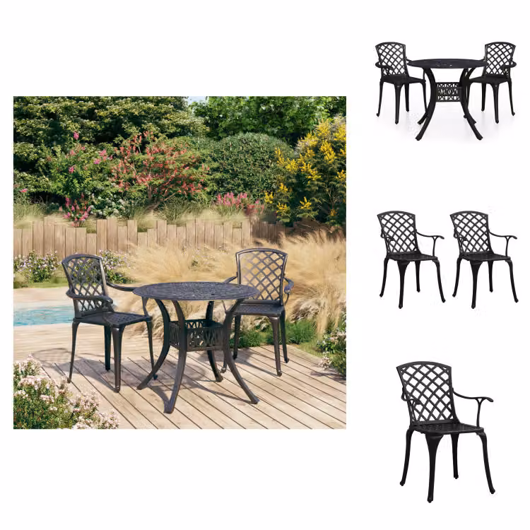 vidaXL Set bistrot 3 pezzi in alluminio fuso nero - Set di mobili da giardino