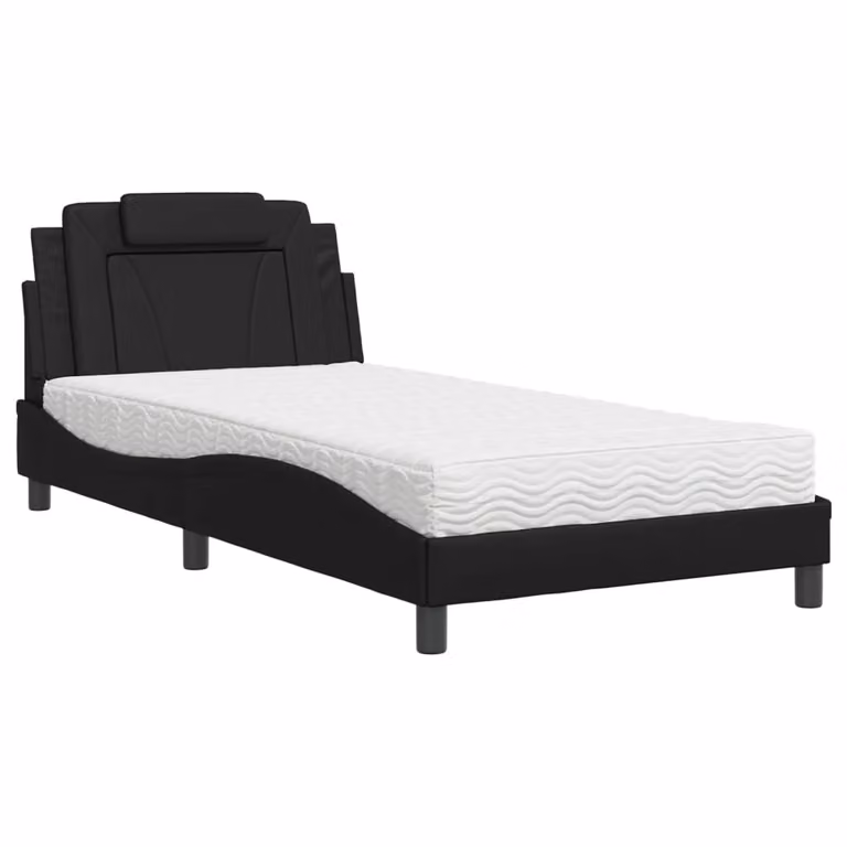 Letto Viana con Materasso Nero 100x200 cm in Pelle finta