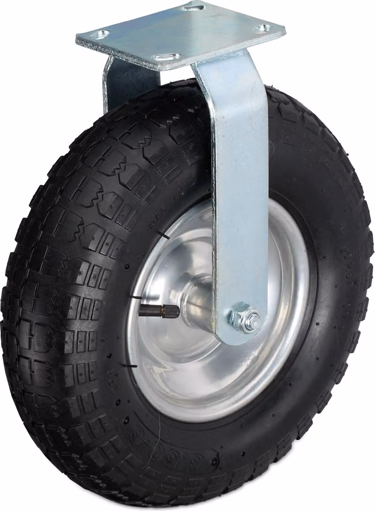 Ruota girevole Relaxdays, 3,50-6, portata 120 kg, gomma, piastra in acciaio, pneumatica, ruota per carichi pesanti, ruota in gomma, nero/argento