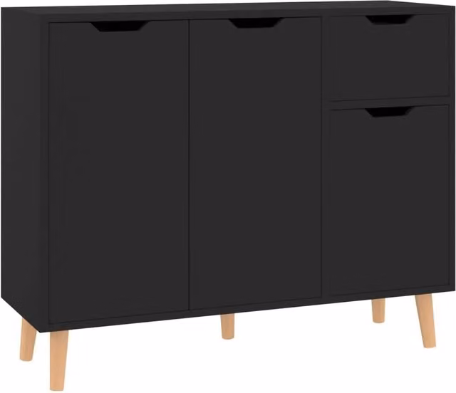 Credenza comò armadio mobile portaoggetti organizer cucina soggiorno salone 90 x 30 x 72 cm legno multistrato nero 02_0036146