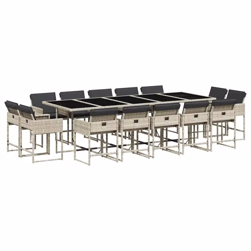 vidaXL Set da Pranzo da Giardino 15 pz in Polyrattan con Cuscini e Tavolo in Vetro Grigio Antracite – 2