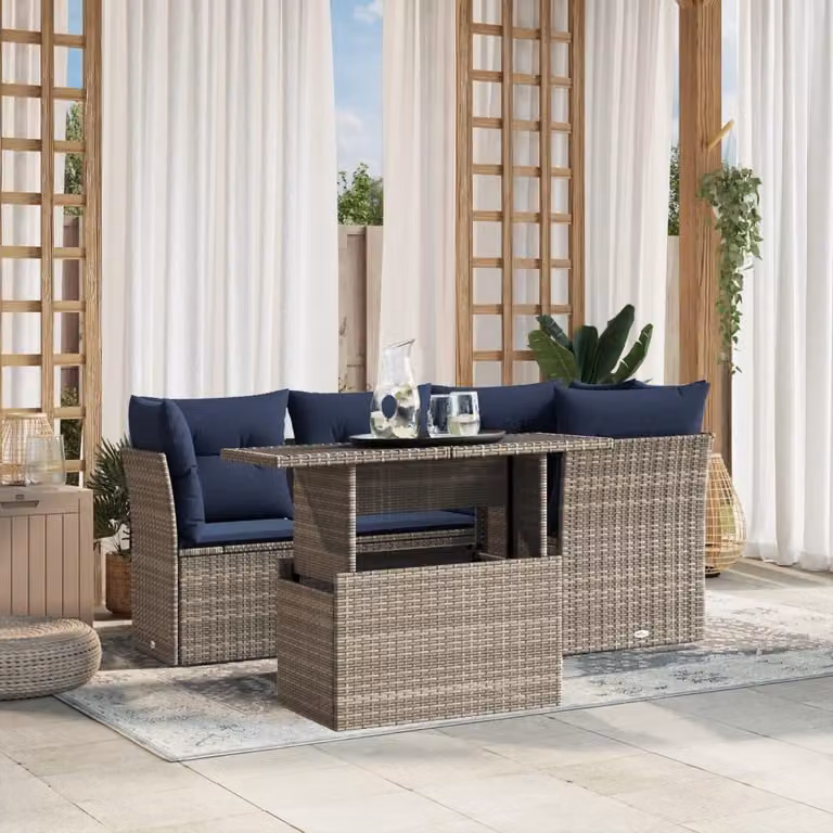 Maison Exclusive - Set di 5 divani da giardino con cuscini, grigio, polyrattan