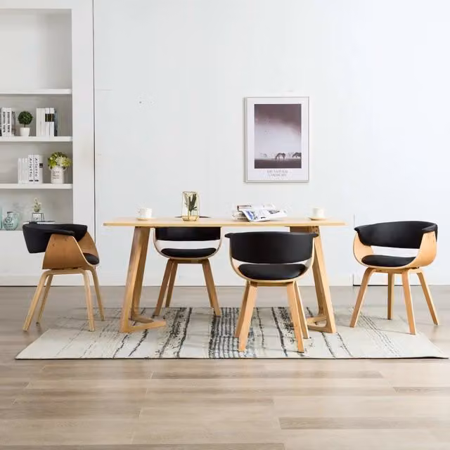 Set di 4 sedie da pranzo moderne vidaXL in legno e similpelle nere e marroni – 1