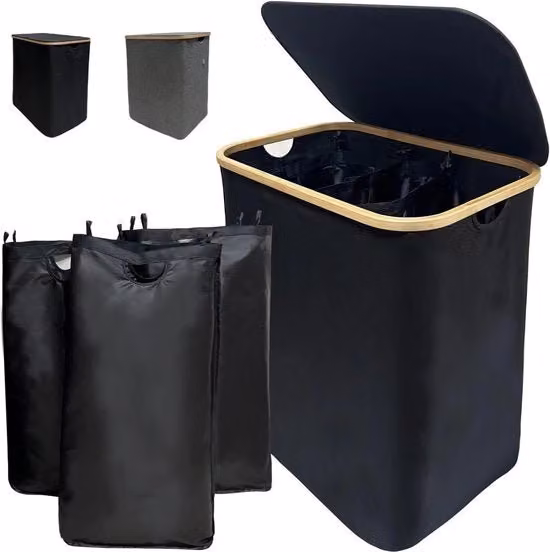 Asciugamano pieghevole con contenitore lavaggio separabile - 160 litri - contenitori di stoccaggio - set di risciacquo in bambù - tessuto impermeabile Oxford - risciacquo nero