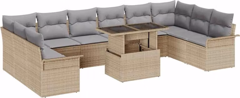 Set Divano da Giardino con cuscino 11 pcs Beige Poly Rattan