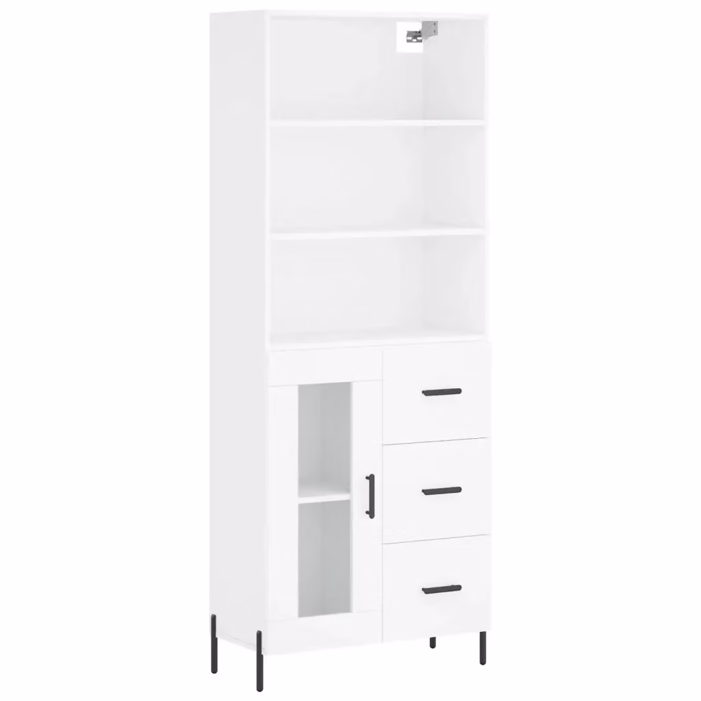 Credenza Buffet Armadio da Cucina e Soggiorno Design Mania Bianca in Legno Multistrato con Ante in Vetro L: 69,5 cm, P: 34 cm, H: 180 cm – 2