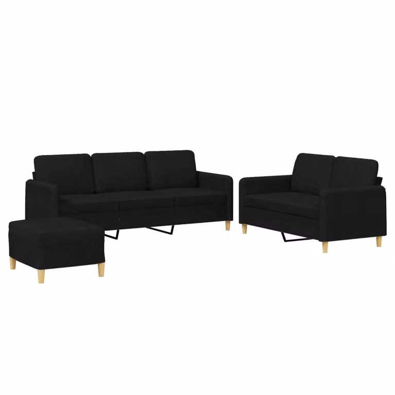 Set di Divani 3 pz con Cuscini Nero in Tessuto