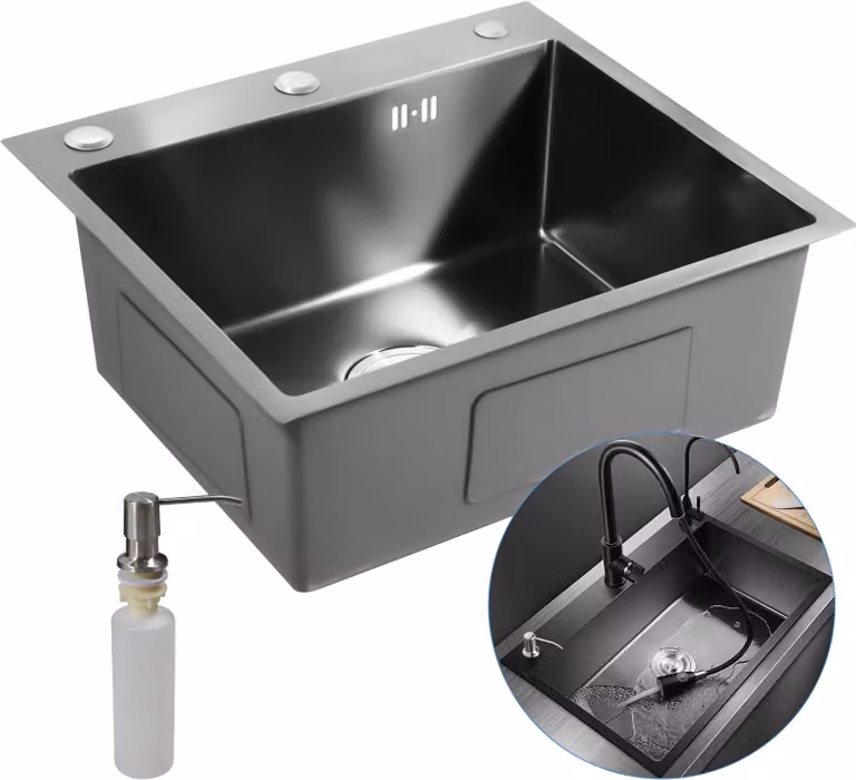 Lavello da cucina, superficie nera opaca, design a vasca spaziosa, nero