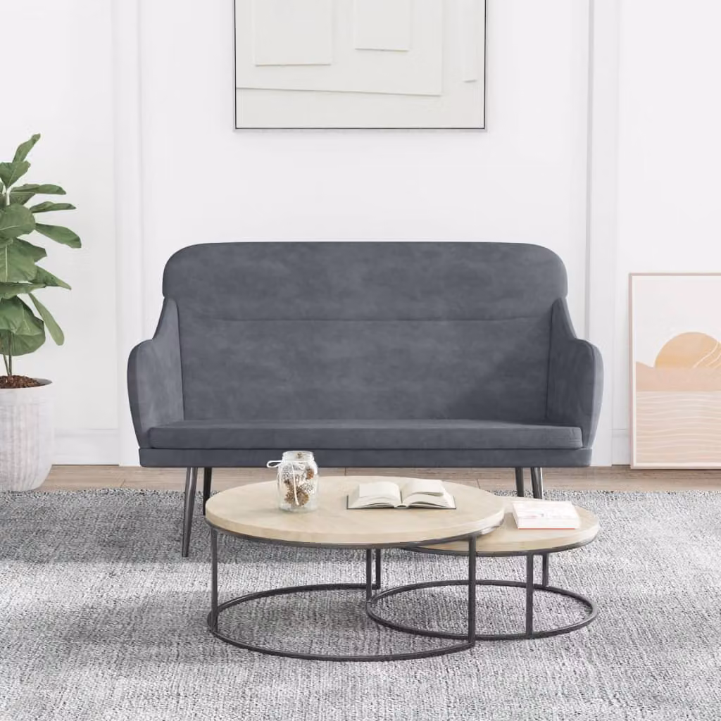 Panca vidaXL in velluto grigio con braccioli per soggiorno L: 110 cm, P: 76 cm, H: 80 cm