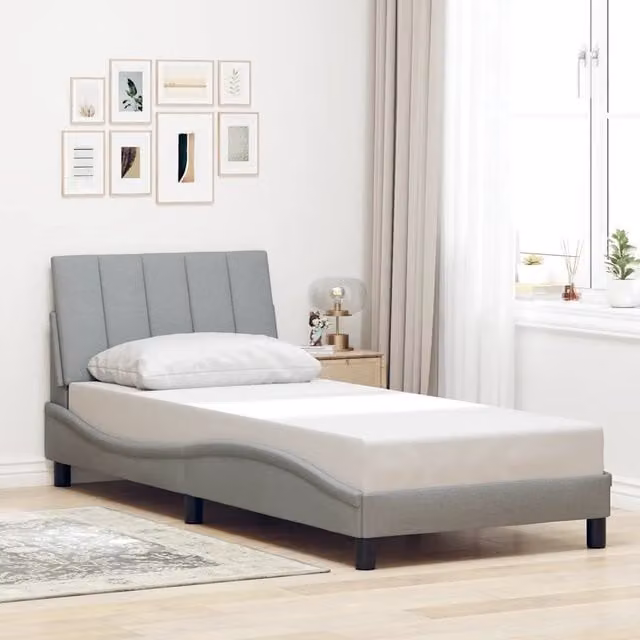 Struttura Letto Hanko Design Mania Grigio Chiaro con Rivestimento in Tessuto L/P/H: 90 x 190 cm – 1