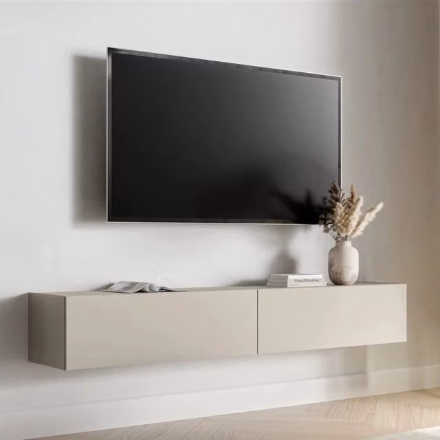Mobile porta TV Mocogno DMORA in legno beige con un ripiano, moderno, sospeso, L 200 cm x P 32 cm x H 32 cm – 1