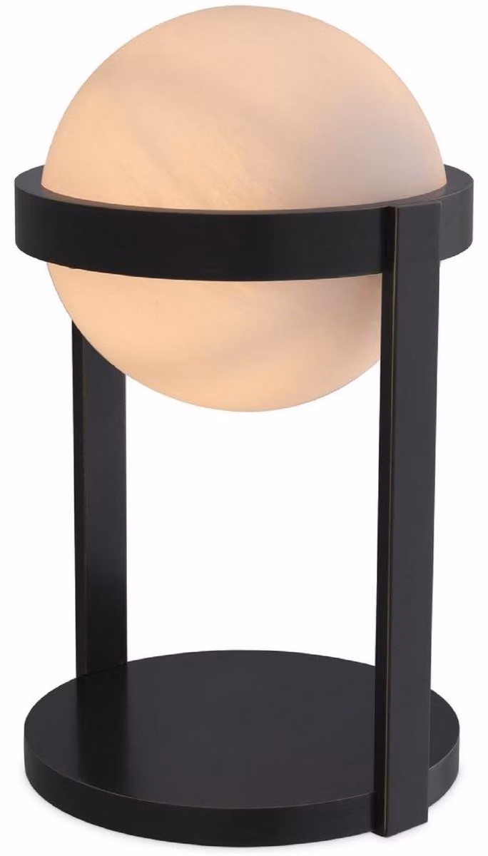 Casa Padrino lampada da tavolo colore bronzo / bianco Ø 22 x H. 38 cm - Lampada da tavolo con paralume in vetro rotondo - Illuminazione
