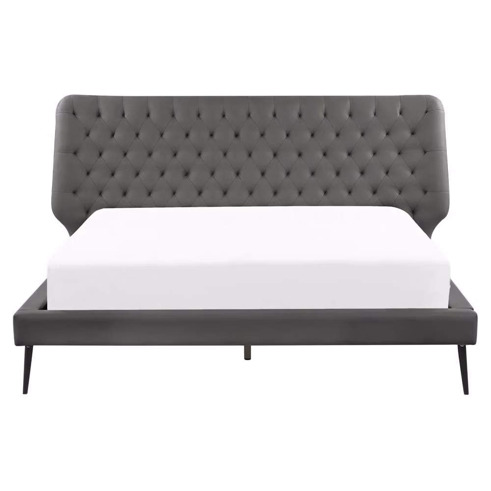 Letto Beliani con rivestimento in ecopelle grigia e testiera capitonné dal design moderno L/P: 160 x 200 cm – 2