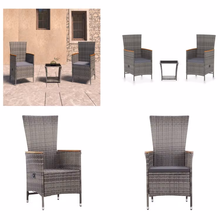 vidaXL Set salotto da giardino 3 pezzi con cuscini in poly rattan grigio - Set salotto da giardino - Set salotto da giardino - Set salotto in legno - Set salotto in legno
