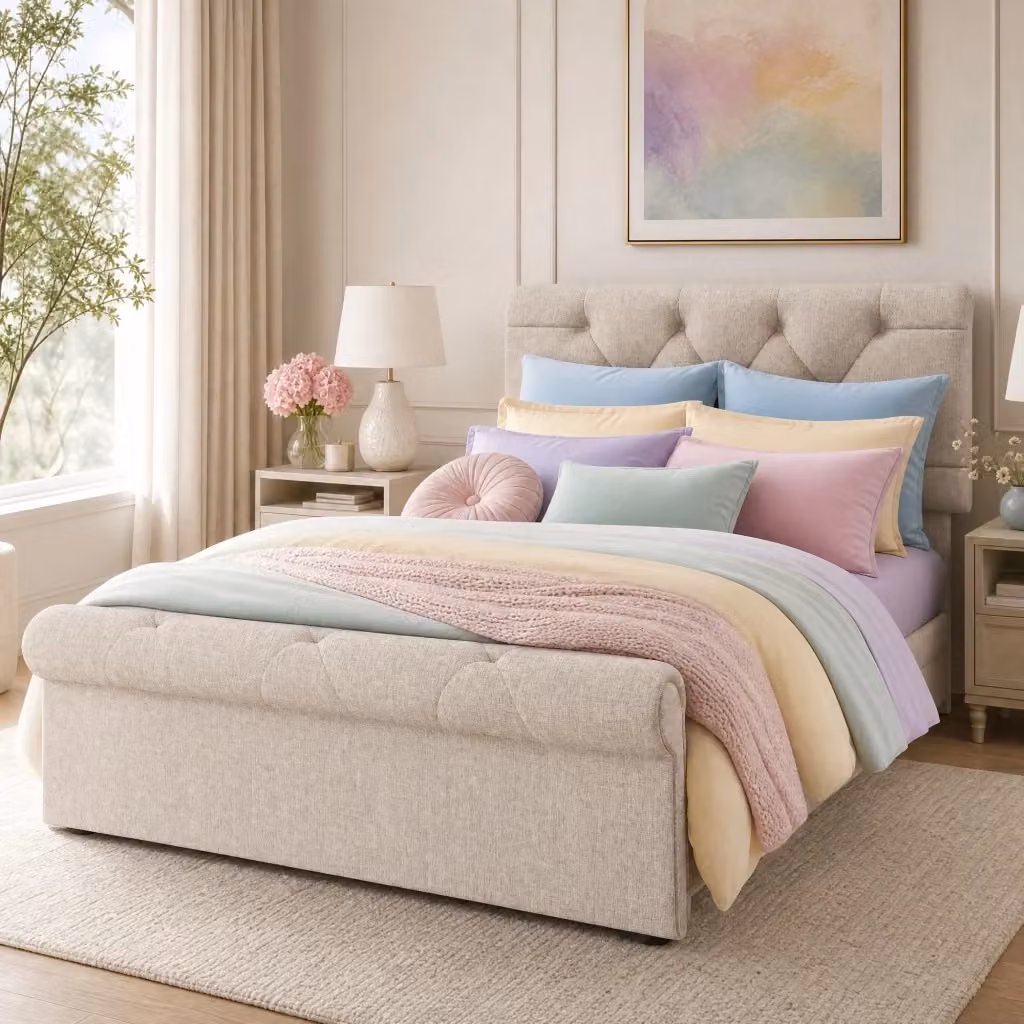 Letto singolo imbottito REDOM beige con 2 cassetti e testiera regolabile L/P/H: 90 x 200 cm – 2