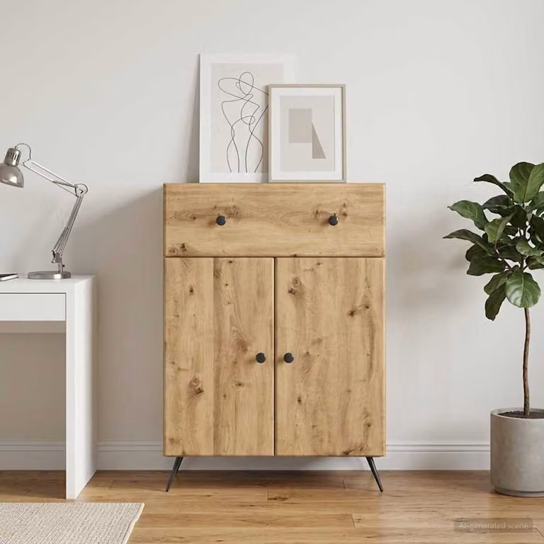 Credenza moderna vidaXL in legno e metallo color marrone L: 66 cm, P: 34,5 cm, H: 90 cm