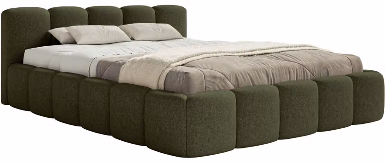 Selsey Cloudy Low – Letto imbottito 120x200 cm, contenitore e rete a doghe, ciniglia verde oliva