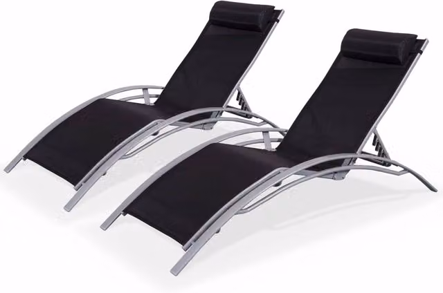 Set di 2 lettini prendisole Sweeek in alluminio verniciato e textilene nero con schienale multiposizione regolabile per giardino