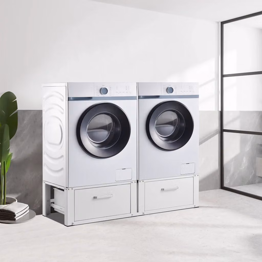 Supporto Doppio Heyen per Lavatrice con Cassetti in Acciaio Bianco en.casa L: 127 cm, P: 54 cm, H: 31 cm – 2