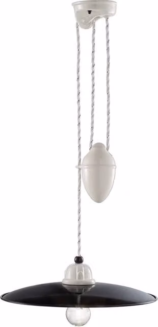 Lampadario Vintage Saliscendi B&W Metallo Smaltato Nero E Bianco 1 Luce E27 35Cm