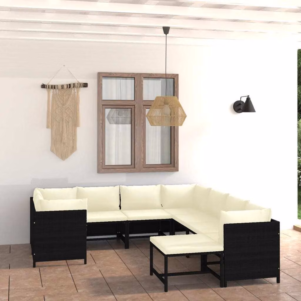 Maison Exclusive - Set da giardino da 9 pezzi con cuscini in polyrattan nero