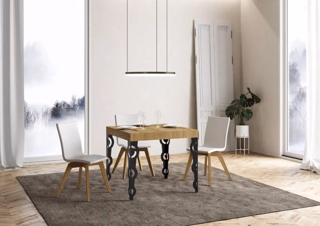 Tavolo allungabile Karayan moderno in quercia natura con telaio antracite L/P: 90 x 90 cm, estensibile fino a 246 cm – 2