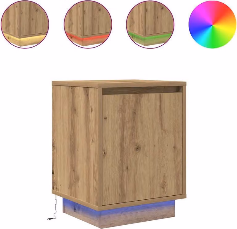 Comodini con Luci a LED 2 pz Rovere Artigianale 38x34x50 cm