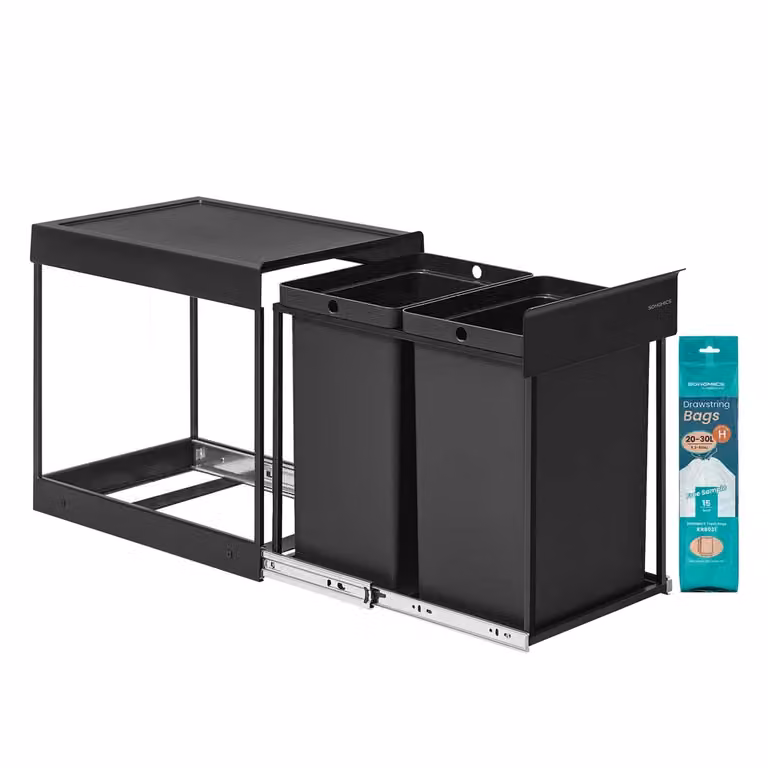 Pattumiera estraibile da cucina con doppio scomparto, Nero Inchiostro / 2 x 20 L