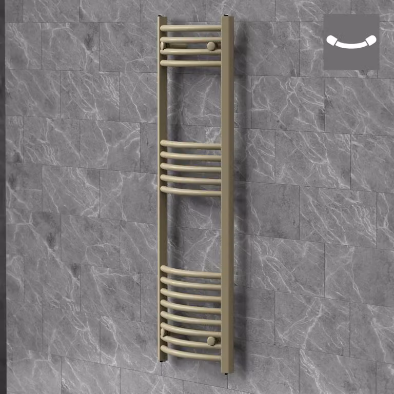 Asciugamani radiante LuxeBath Sahara, 400x1200 mm, beige. Radiatore per bagno con attacco laterale, asciugamani radiante curvo, porta asciugamani, radiatore da parete per bagno