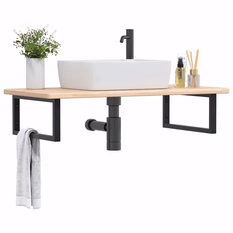 vidaXL Ripiano a Parete per Lavabo Moderno in Acciaio e Rovere, Nero e Marrone