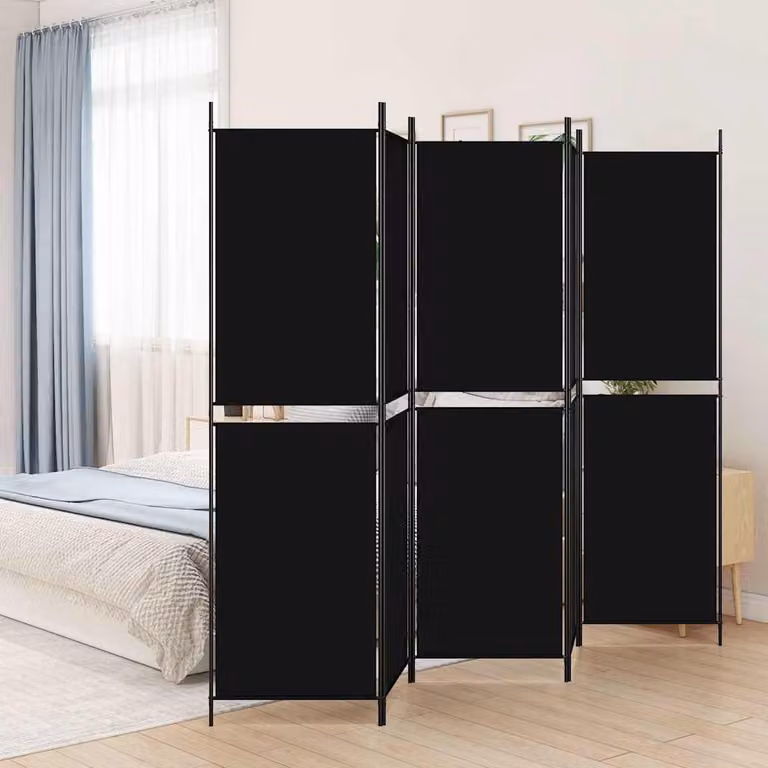 Divisorio vidaXL a 5 pannelli nero in tessuto, L: 250 cm, H: 200 cm