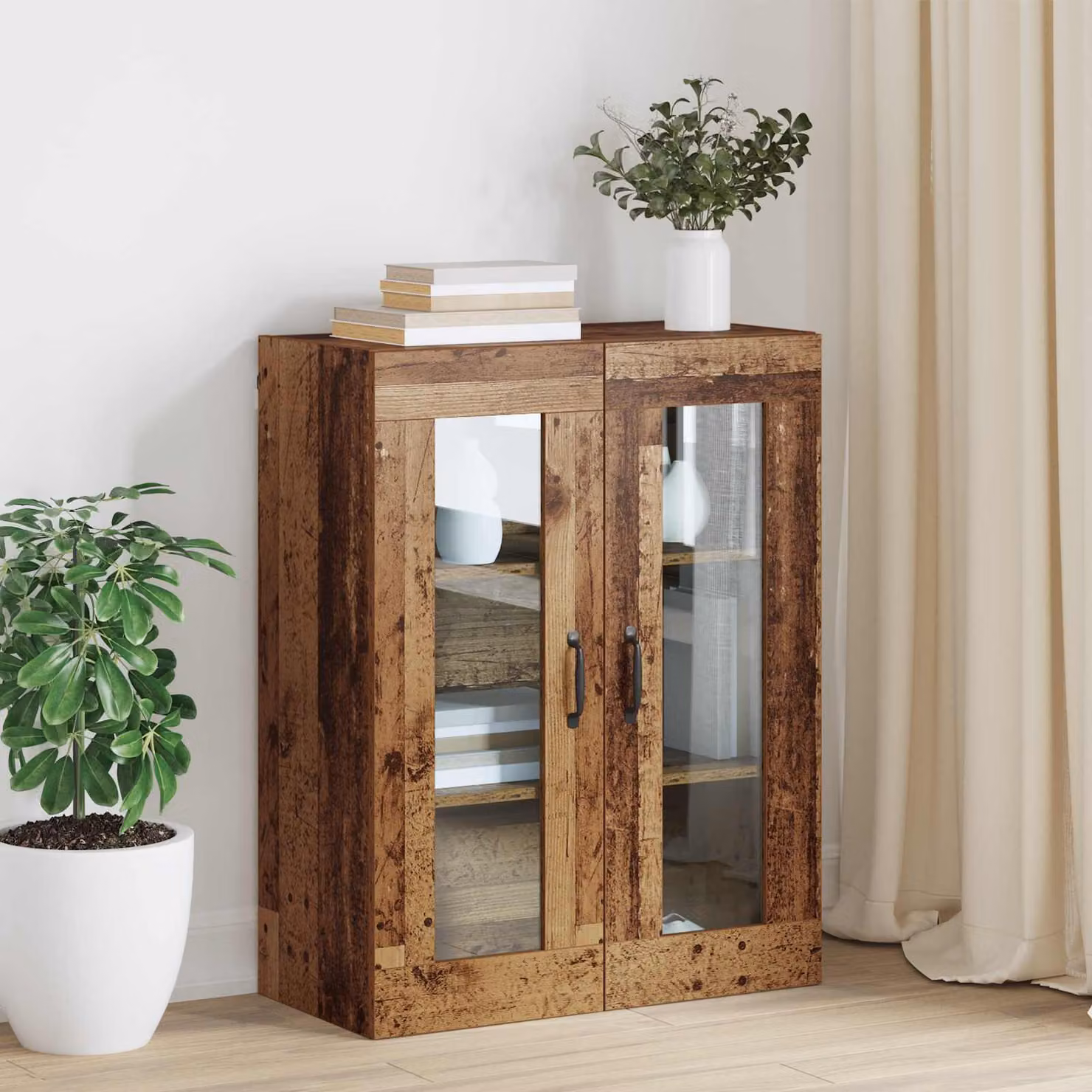 Armadio da parete vidaXL in legno marrone con ante in vetro e ripiani interni L: 69,5 cm, P: 34 cm, H: 90 cm