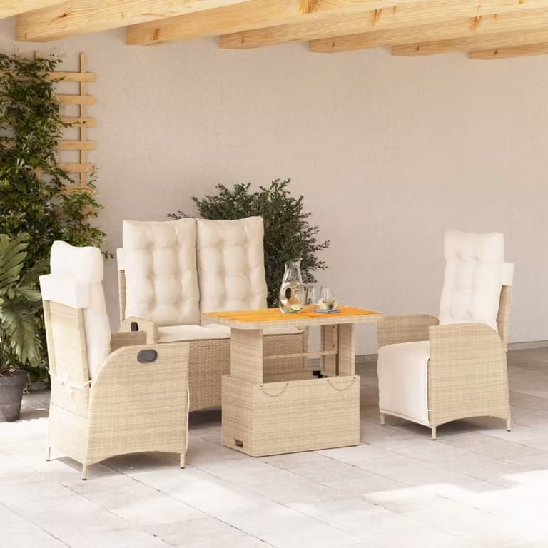 Set da Pranzo da Giardino vidaXL in Legno di Acacia Oliato con 4 Sedute e Cuscini Beige
